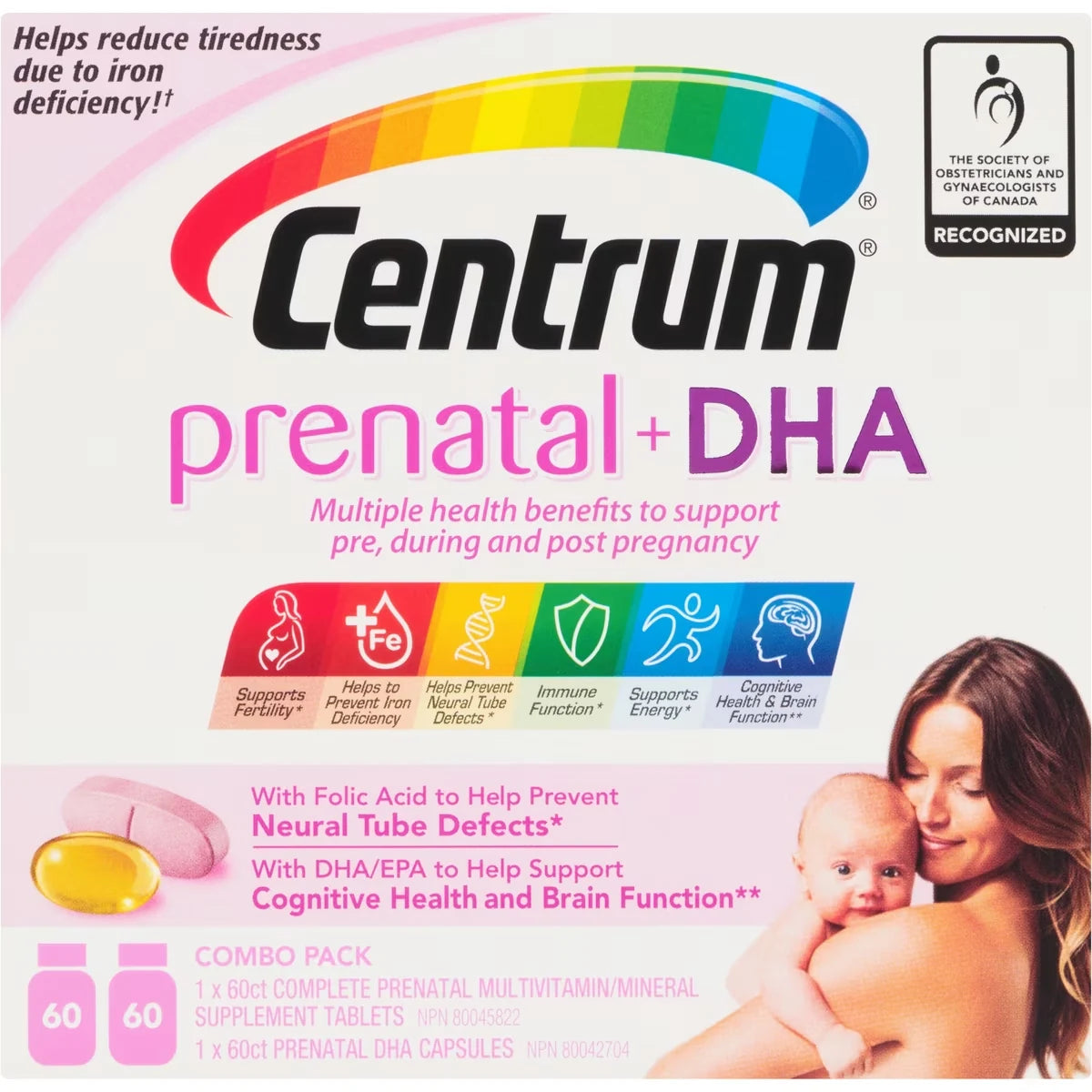 Centrum Prenatal+DHA Multivitamin Supplement with DHA/EPA Omega 3 Combo Pack, 120 Total Count front package