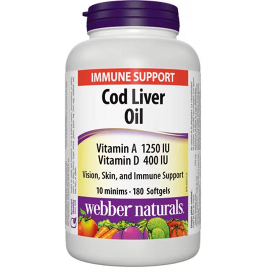Webber Cod Liver Oil Vitamin A Vitamin D 1250 IU/400 IU front package