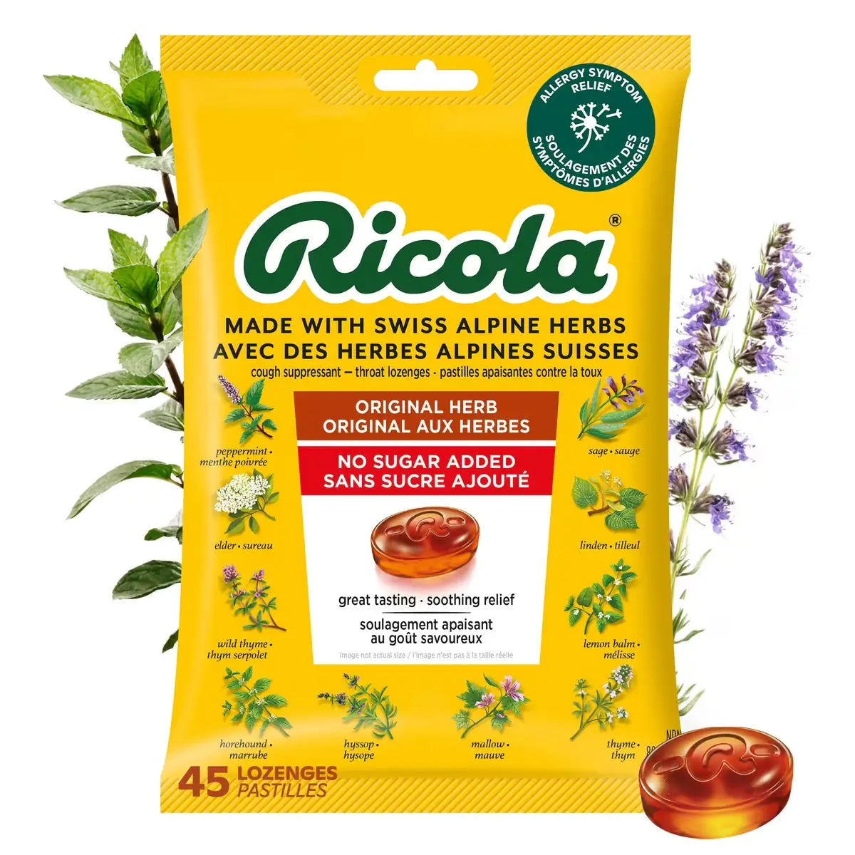 Ricola Mountain Herb No Sugar Added Family Bag Cough Suppressant Throat Lozenges product image
