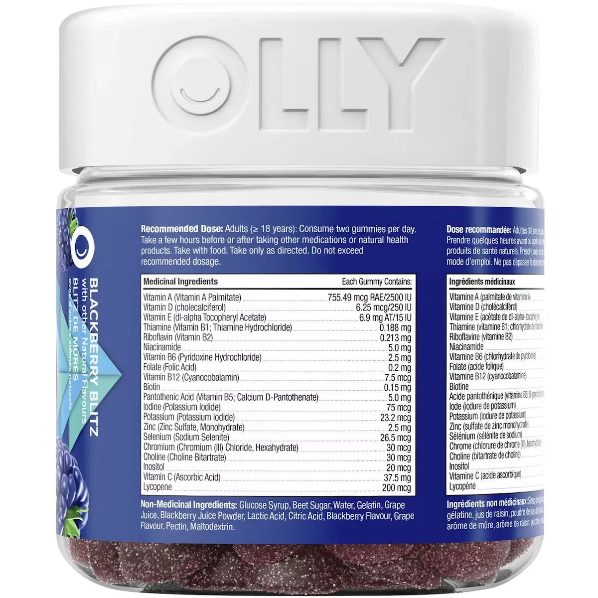 OLLY Vitamin For Men Blackberry Blitz gluten free 45 day supply 90 gummies product detail