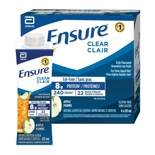 Ensure Clear Liquid Nutrition Drink, Apple, 6 × 237 mL Bottles front package
