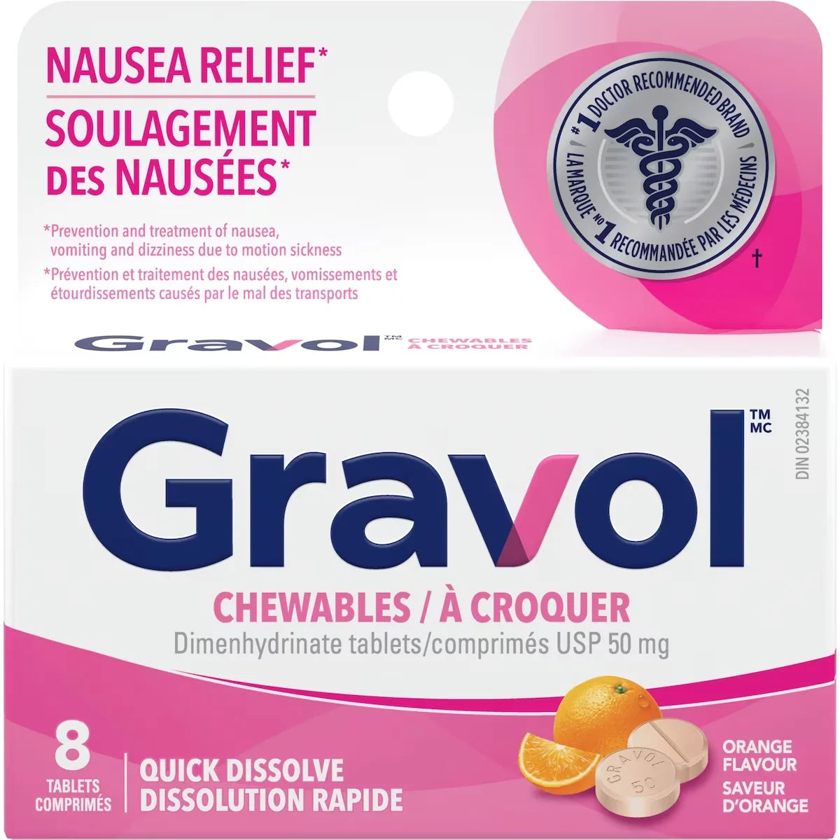 Gravol Quick Dissolve Chewable 50 mg front package