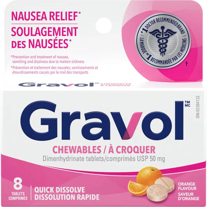 Gravol Quick Dissolve Chewable 50 mg front package