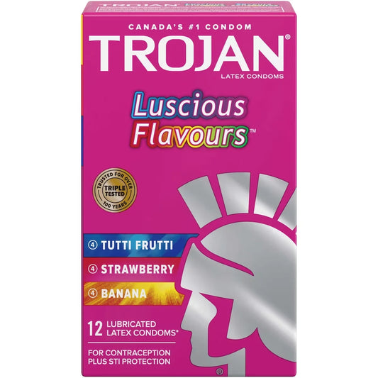 Trojan Luscious Flavours Coloured Lubricated Condoms front package
