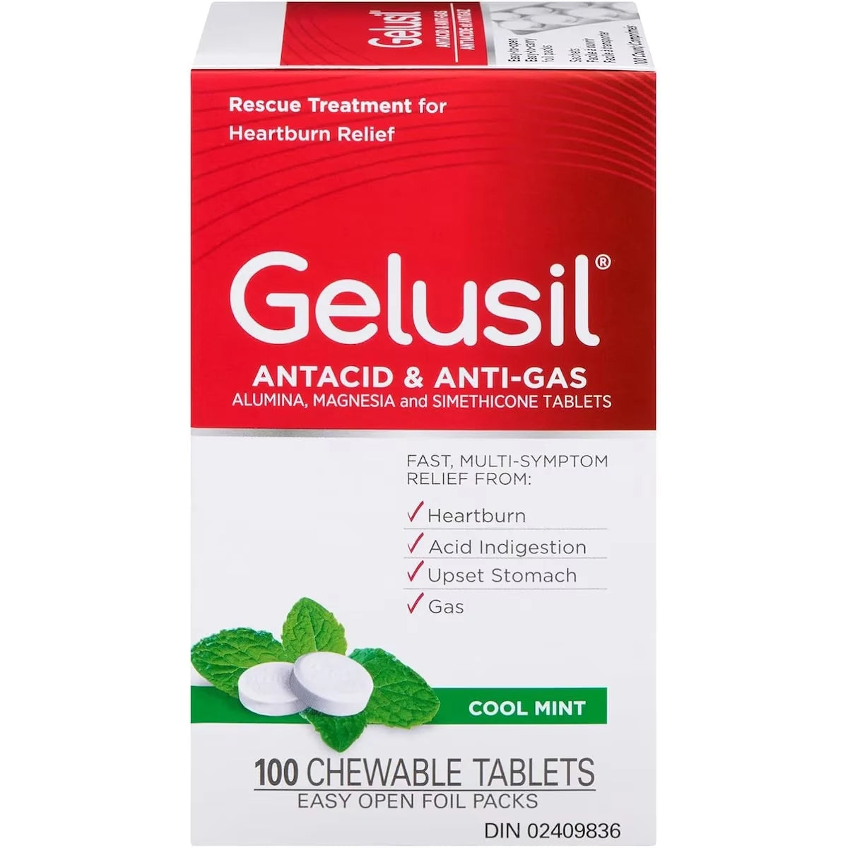 Gelusil Antacid Chewable Tablets, 100 Count front package