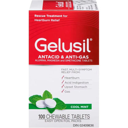Gelusil Antacid Chewable Tablets, 100 Count front package