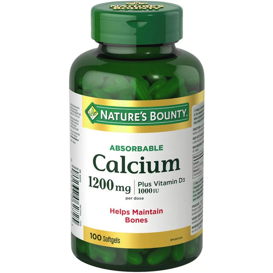Natures Bounty Calcium Pills plus Vitamin D3 Supplement, Helps maintain bones, 1200mg front package