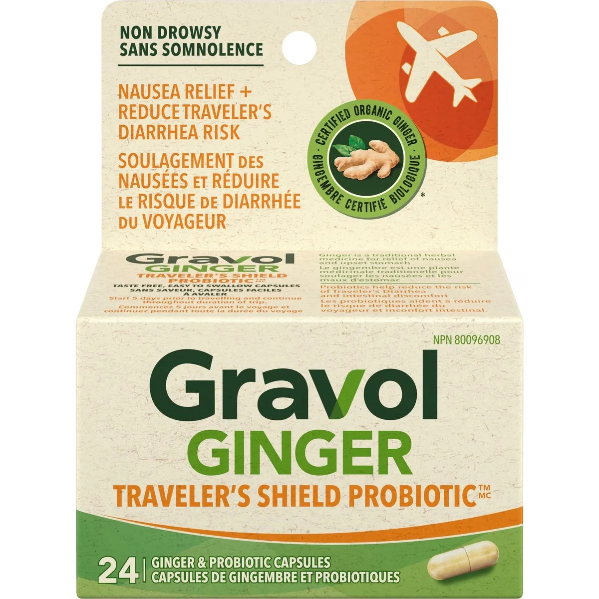 Gravol Ginger Traveler's Shield Probiotic front package