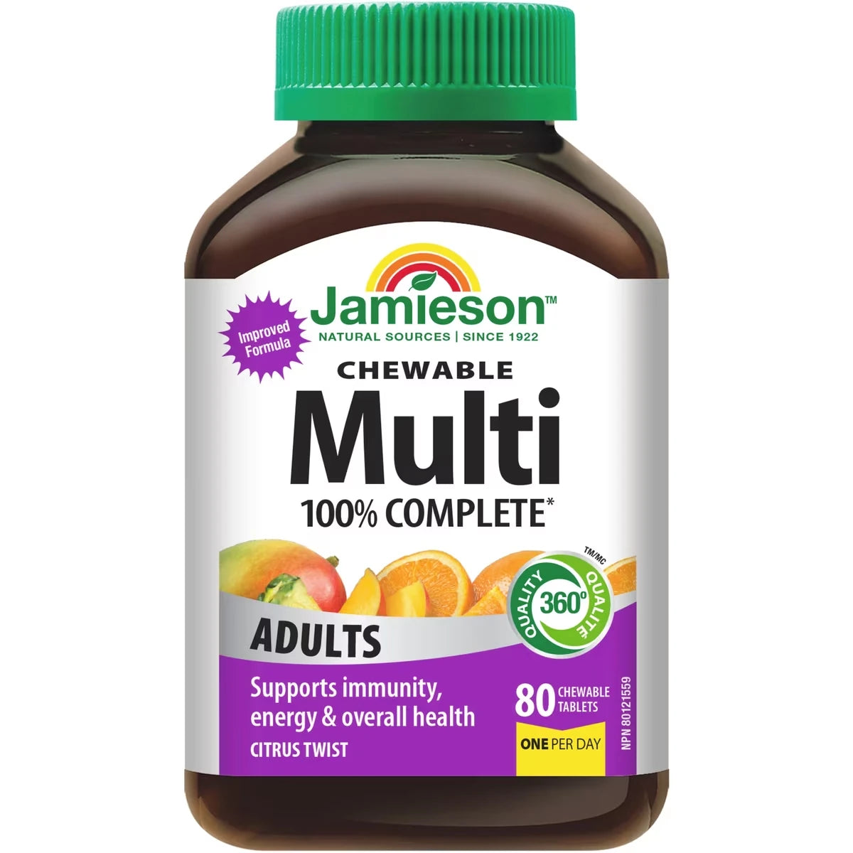 Jamieson 100% Complete Multivitamin Chewable for Adults 80 ct 80 count front package