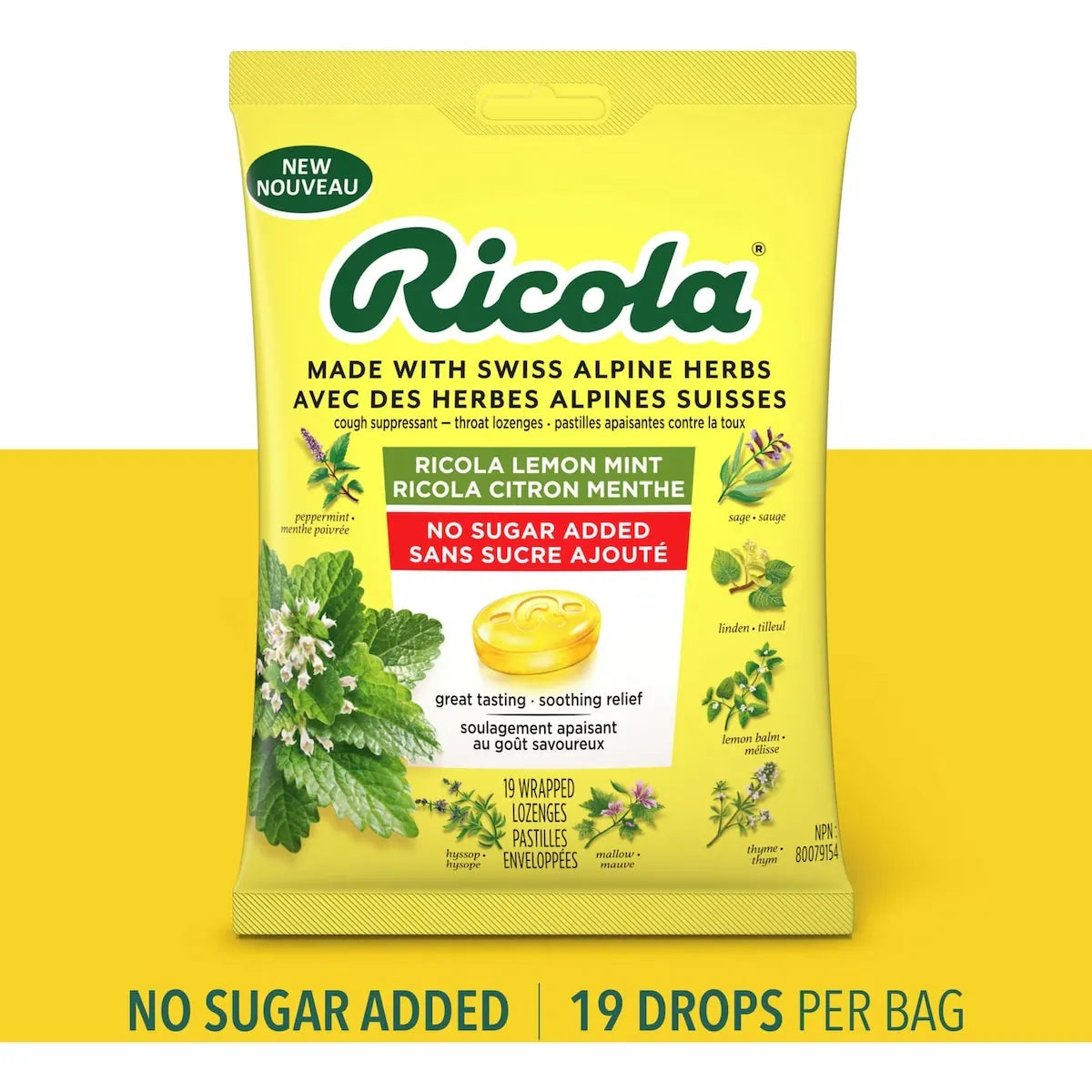 Ricola Lemon Mint No Sugar Added Throat Drops product detail
