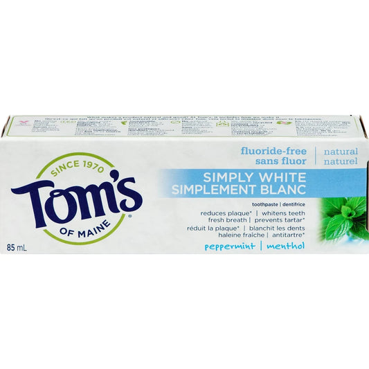 Tom's of Maine Simply White Peppermint Natural Fluoride-Free Toothpaste 85ML view 2