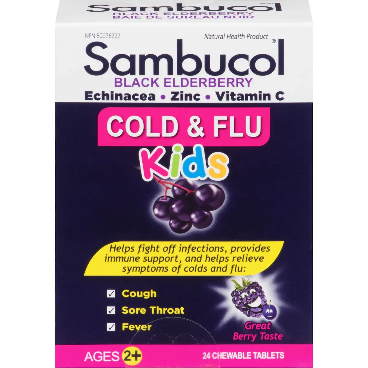 Sambucol Jr Chew Cold and Flu front package