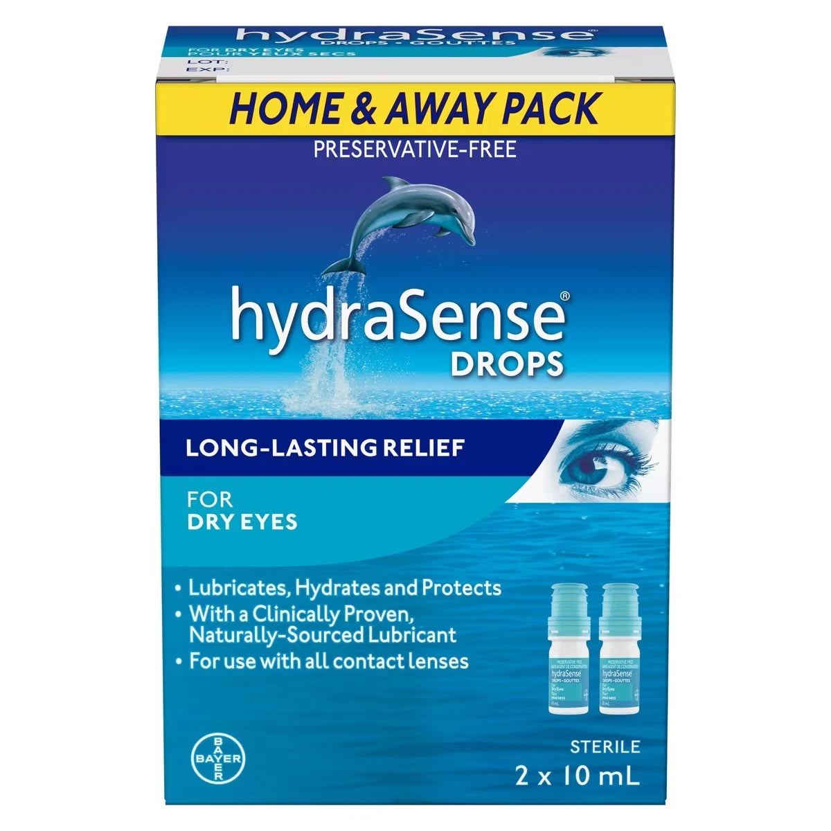 Hydrasense Eye Drops, 2 X 10 Ml front package