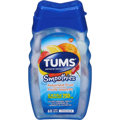 Tums Extra Strength Smoothie Assorted Fruit 60 count front package