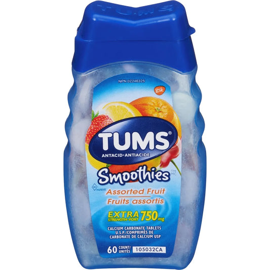 Tums Extra Strength Smoothie Assorted Fruit 60 count front package
