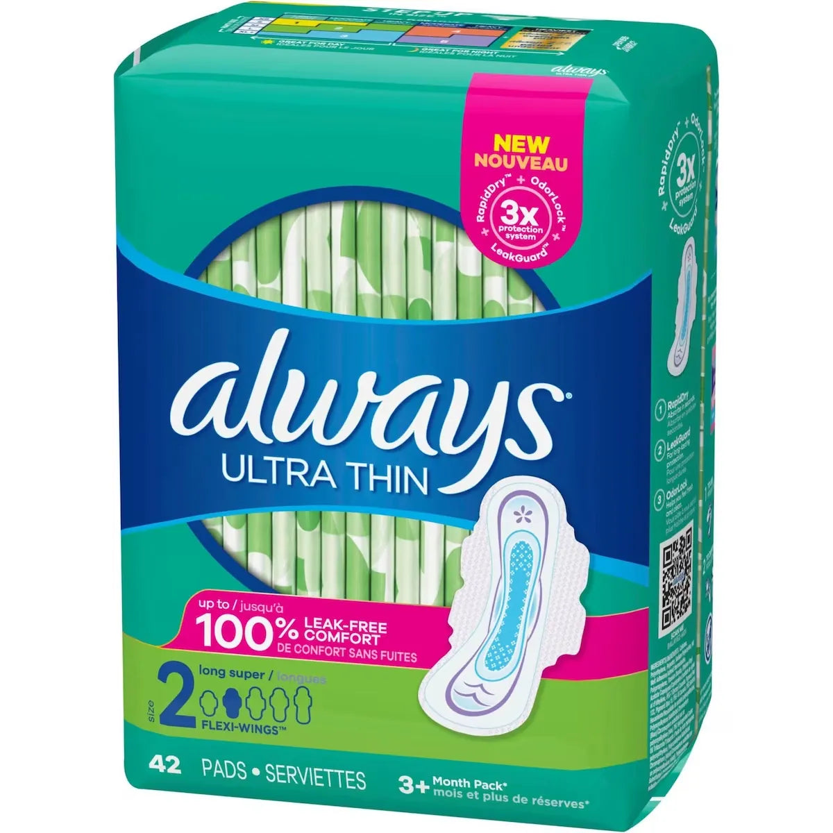 Always Ultra Thin Pads Size 2 Long Absorbency Unscented with Wings, 42 Count alternate view