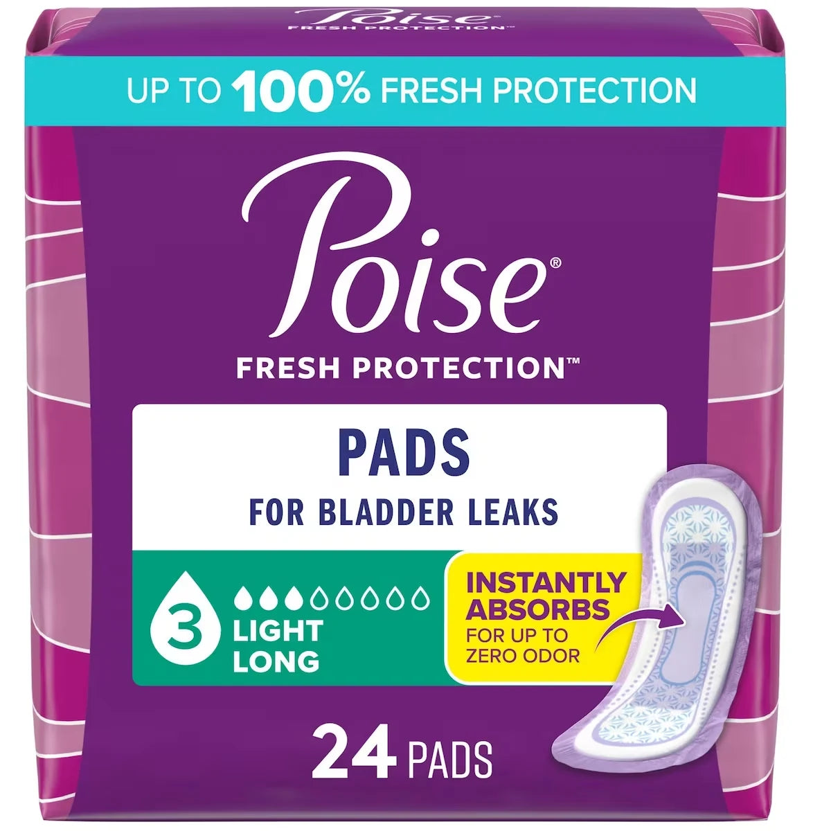 Poise Incontinence Pads, Light Absorbency, Long front package