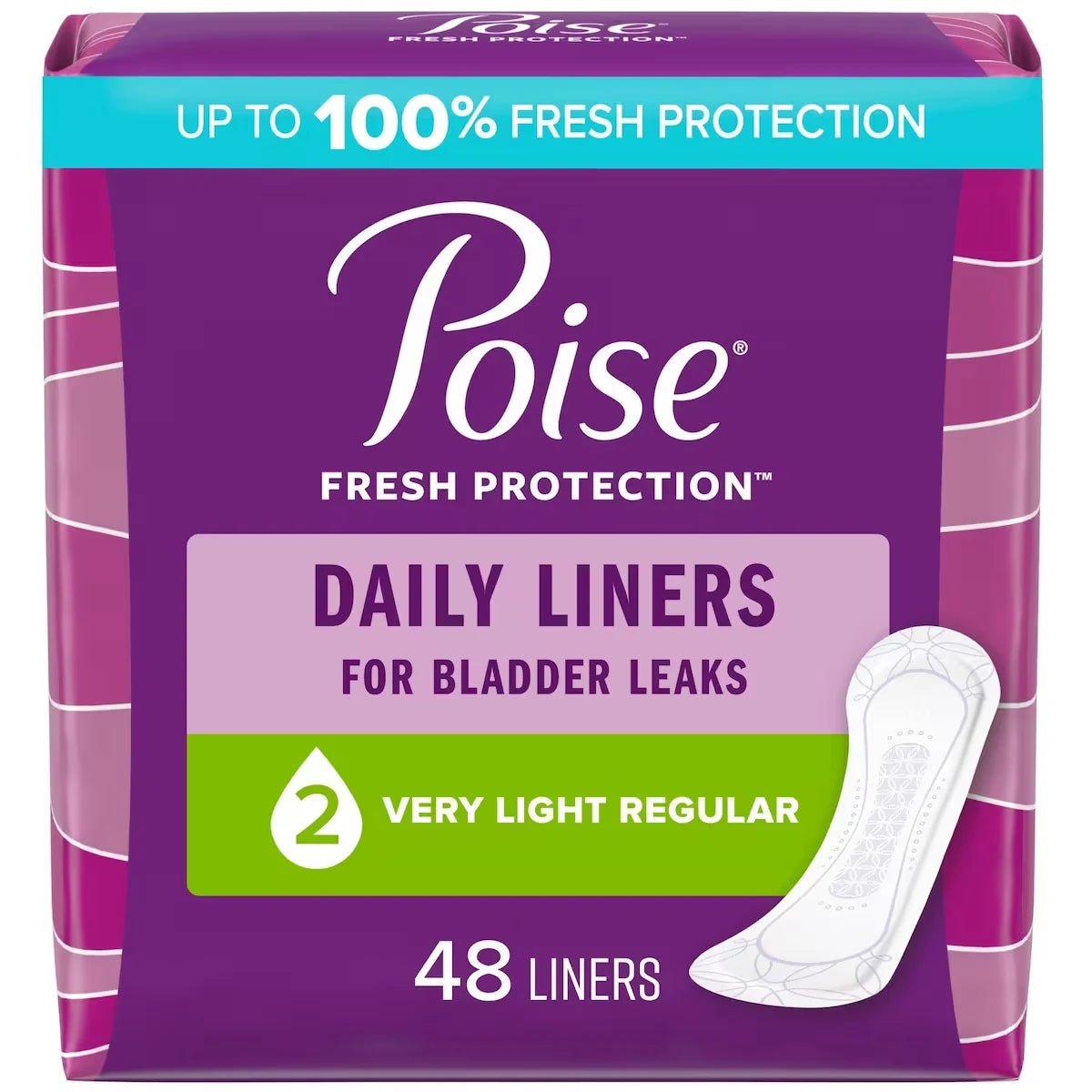 Poise Daily Incontinence Panty Liners, Very Light Absorbency, Regular front package