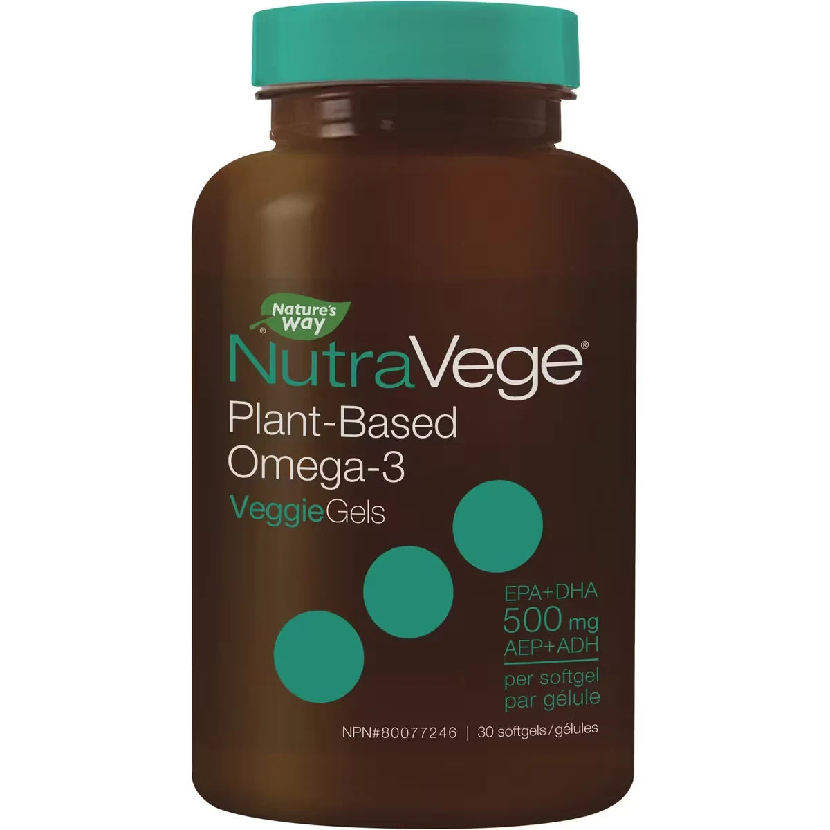 Nature's Way NutraVege Omega-3, Plant Based, Liquid Gels, Fresh Mint, 30 softgels front package