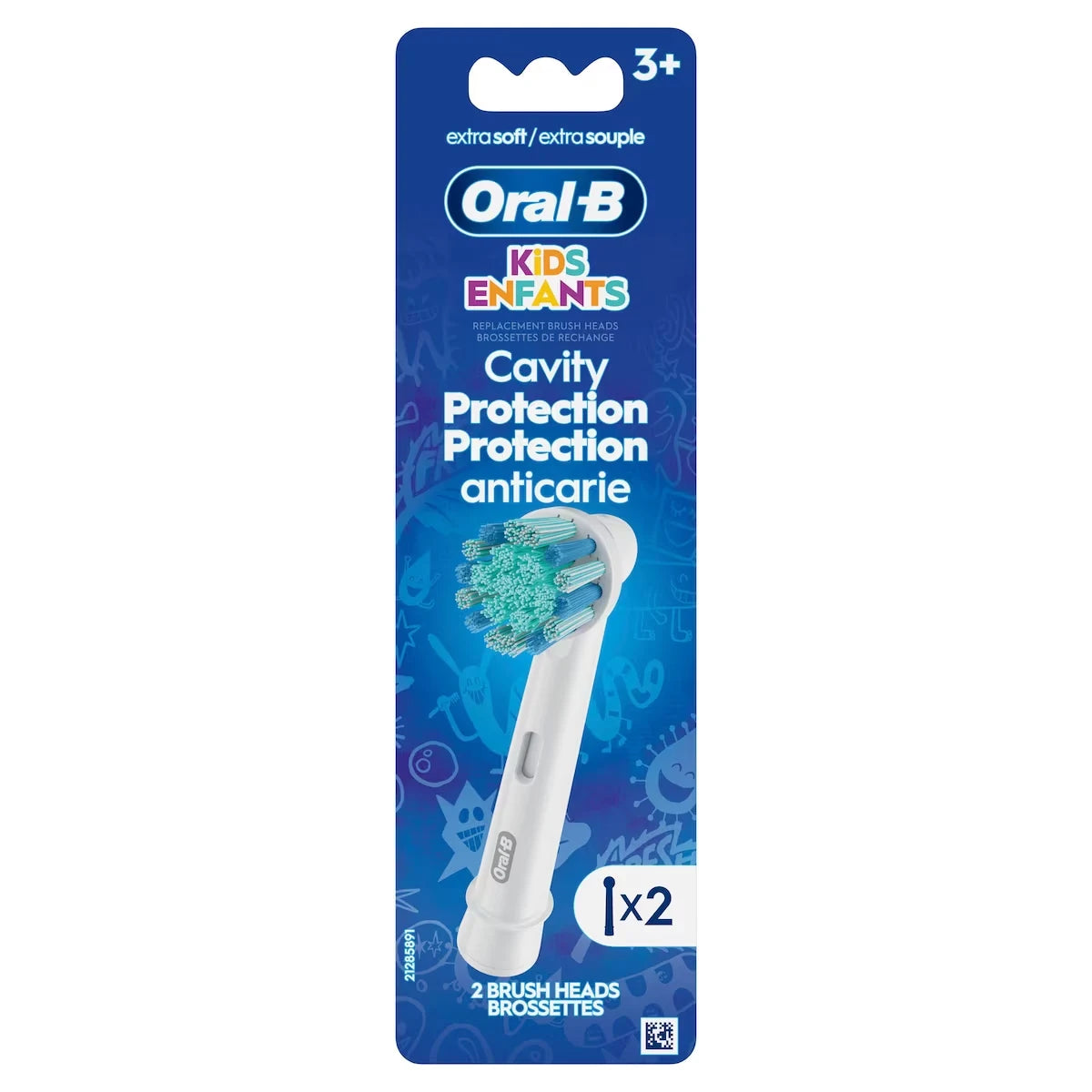Oral B Kids Extra Soft Replacement Brush Heads, 2 count, Cavity Protection front package