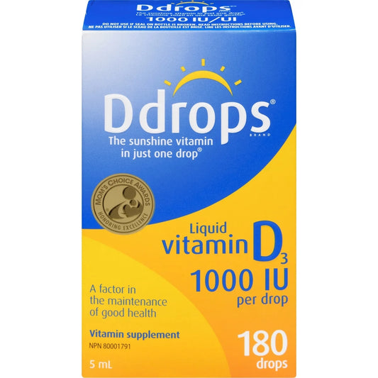 Ddrops Adults 1000 IU Vitamin D3, 180 drops 1000 IU per drop Oral liquid drops 5 mL front package