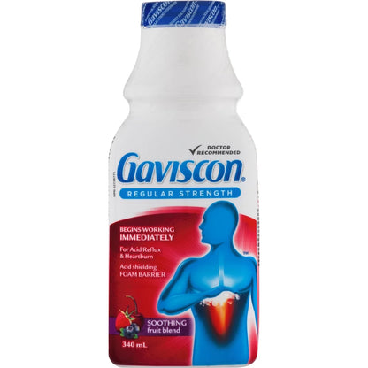 Gaviscon Regular Strength Liquid Soothing Fruit Blend front package