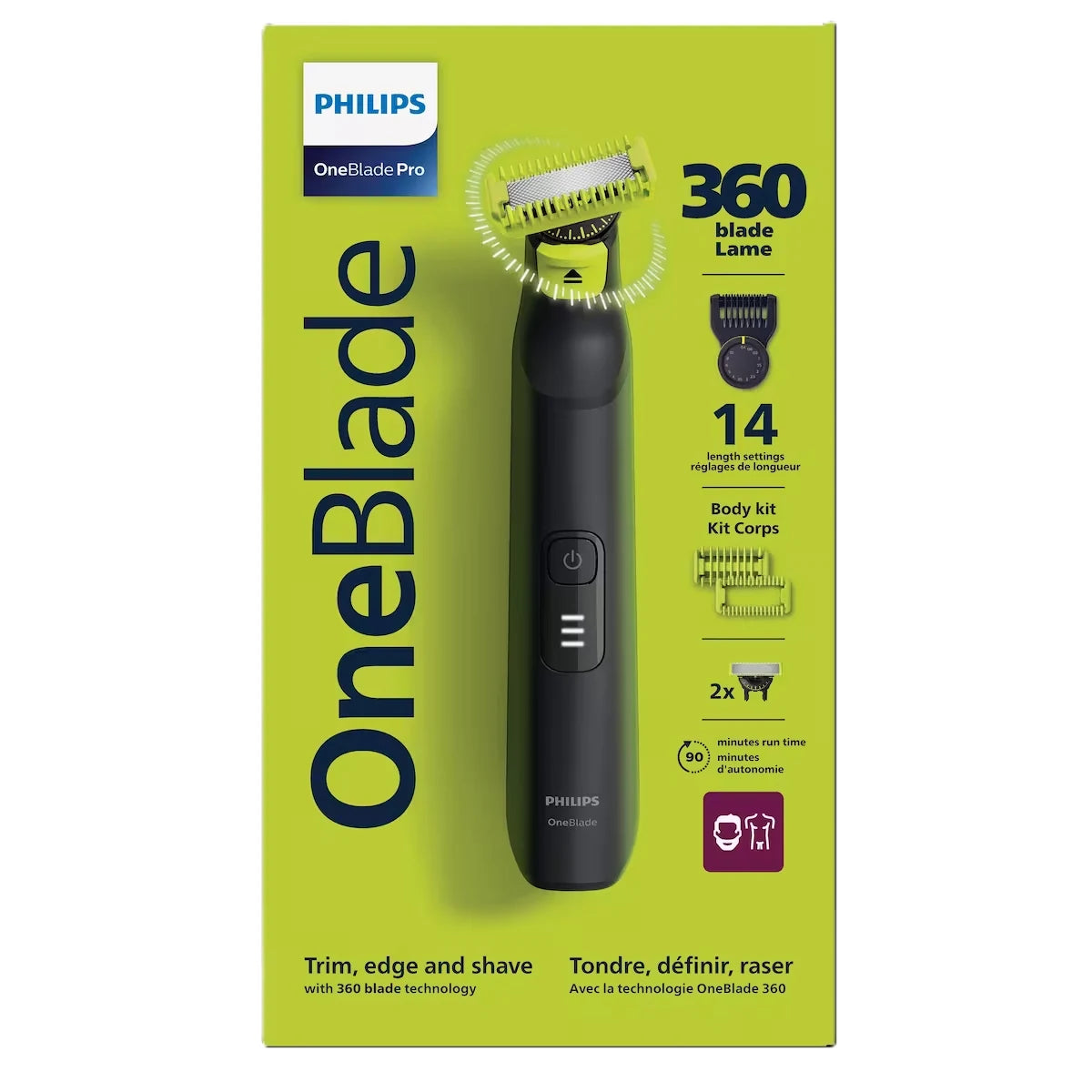 Philips OneBlade 360 Face & Body Pro, 14-length settings, QP6542/15 front package