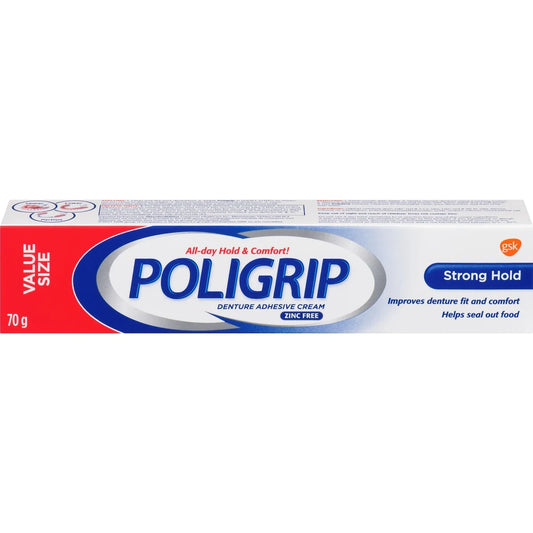 Poli Grip Poligrip Strong Hold Denture Adhesive Cream 70g front package