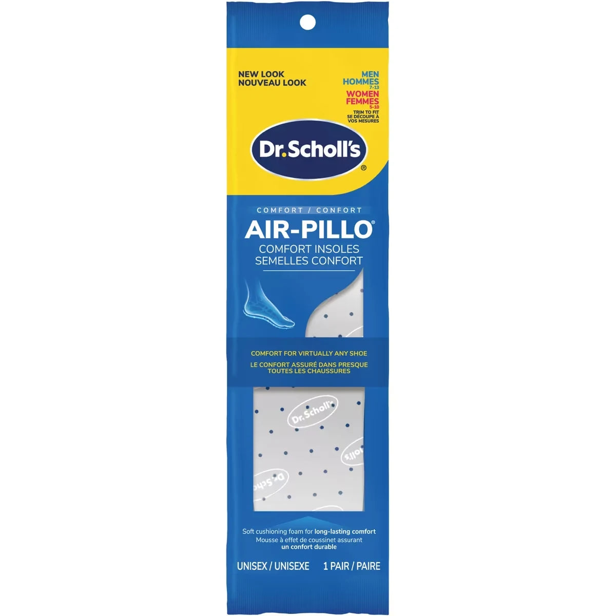Dr. Scholl's Air-Pillo® Comfort Insoles, Unisex, Men Size 7-12, Women Size 5-10 front package