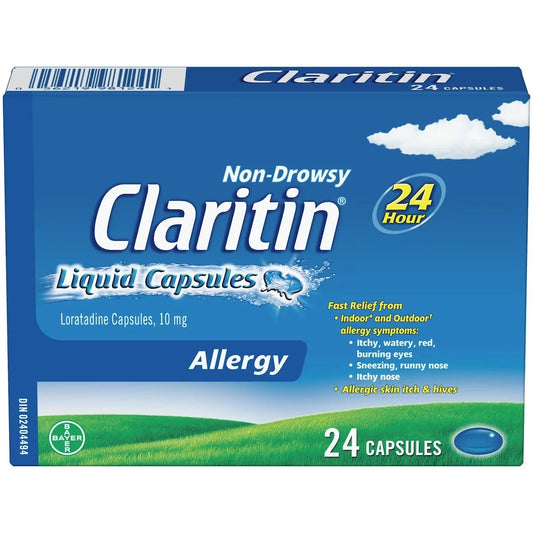 Claritin Liquid Capsules Allergy Medicine, 24 Capsules product package