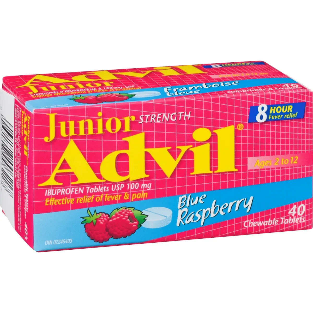 Advil Junior Strength Pain Reliever and Fever Reducer Ibuprofen Chewable Tablets, Blue Raspberry, 40 Count product detail