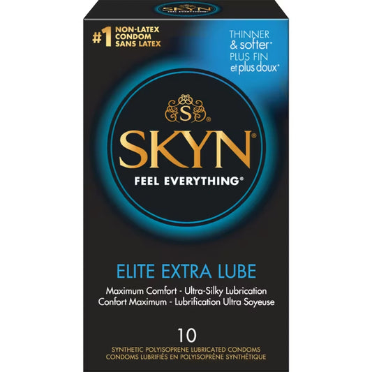 Skyn Elite Extra Lube 10 Count Natural Latex Free Lubricated Condoms front package