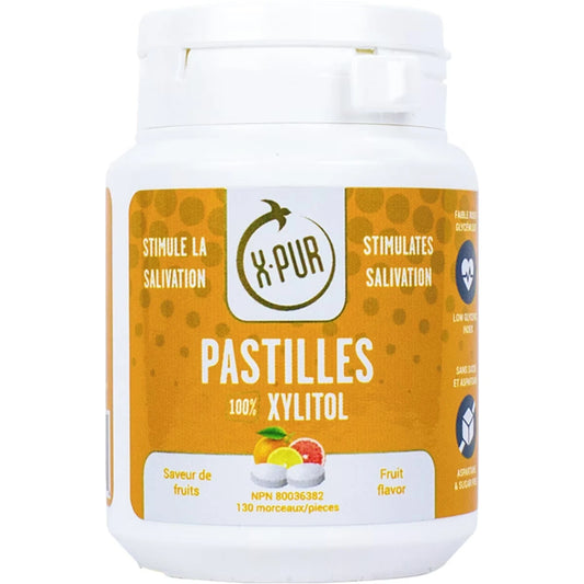 Xylitol X-PUR Pastilles 100% Fruit Flavoured front package