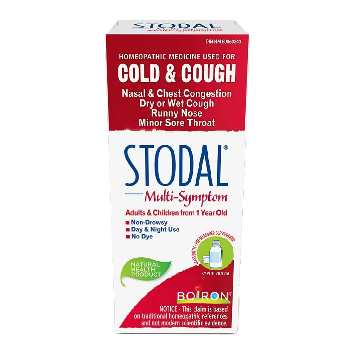 Boiron Stodal Multi-Symptom for Nasal & Chest Congestion, Runny Nose, Dry or Wet Cough and Minor Sore Throat front package