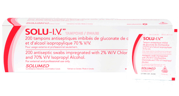 Solventum Solu-I.V. 2% Chlorhexidine Gluconate 70% Alcohol, Small Swabs. 10106 — Box of 200 — product image
