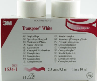 Solventum Transpore Tape, 1in x 10yd, White. - Box of 12