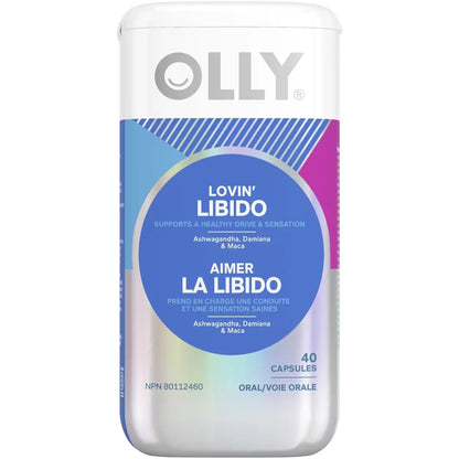 OLLY Supplement Capsules support physical aspects of drive & sensation Lovin' Libido supplements for women with front package
