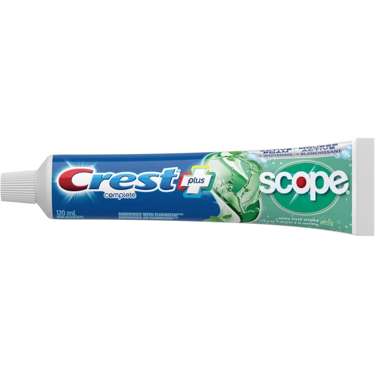 Crest Complete Whitening Plus Scope Minty Fresh Toothpaste, 120 mL front package