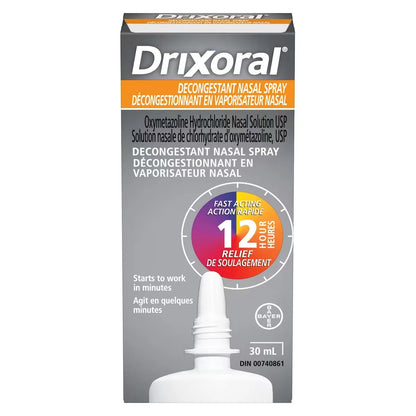 Drixoral Decongestant Nasal Spray, Fast and Long Lasting 12 Hour Relief, 30ml front package