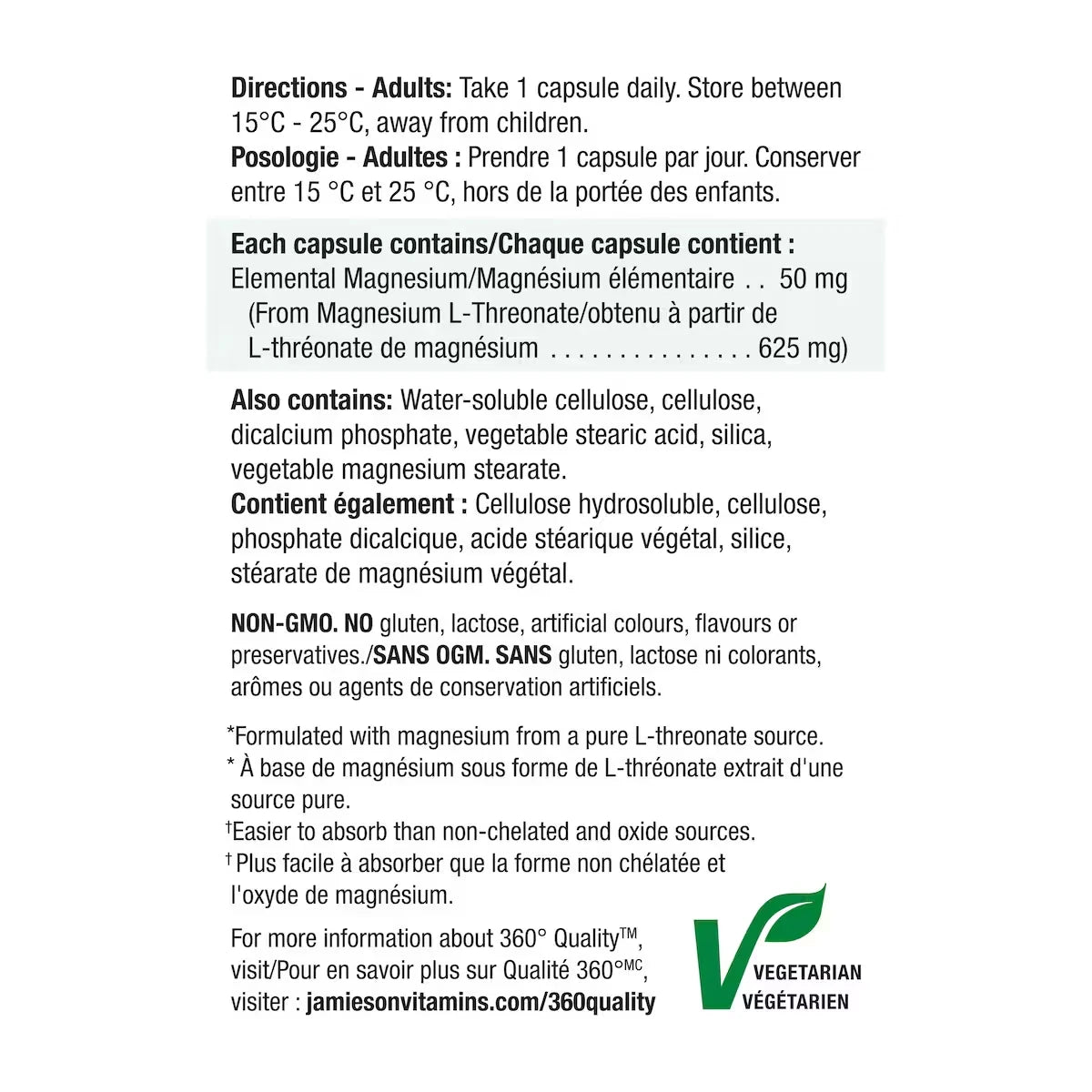 Jamieson 100% Pure Magnesium L-Threonate product detail