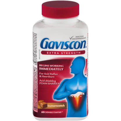 Gaviscon Extra Strength Chewable Foamtabs Butterscotch front package