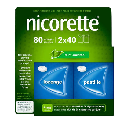Nicorette Nicotine Lozenges, 4mg, Mint, 80 Count front package