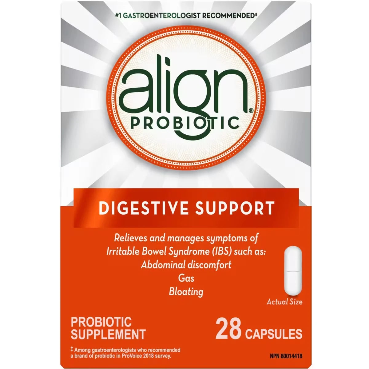 Align Probiotics, Daily Probiotic Supplement for Digestive Care, 28 vegetarian capsules front package