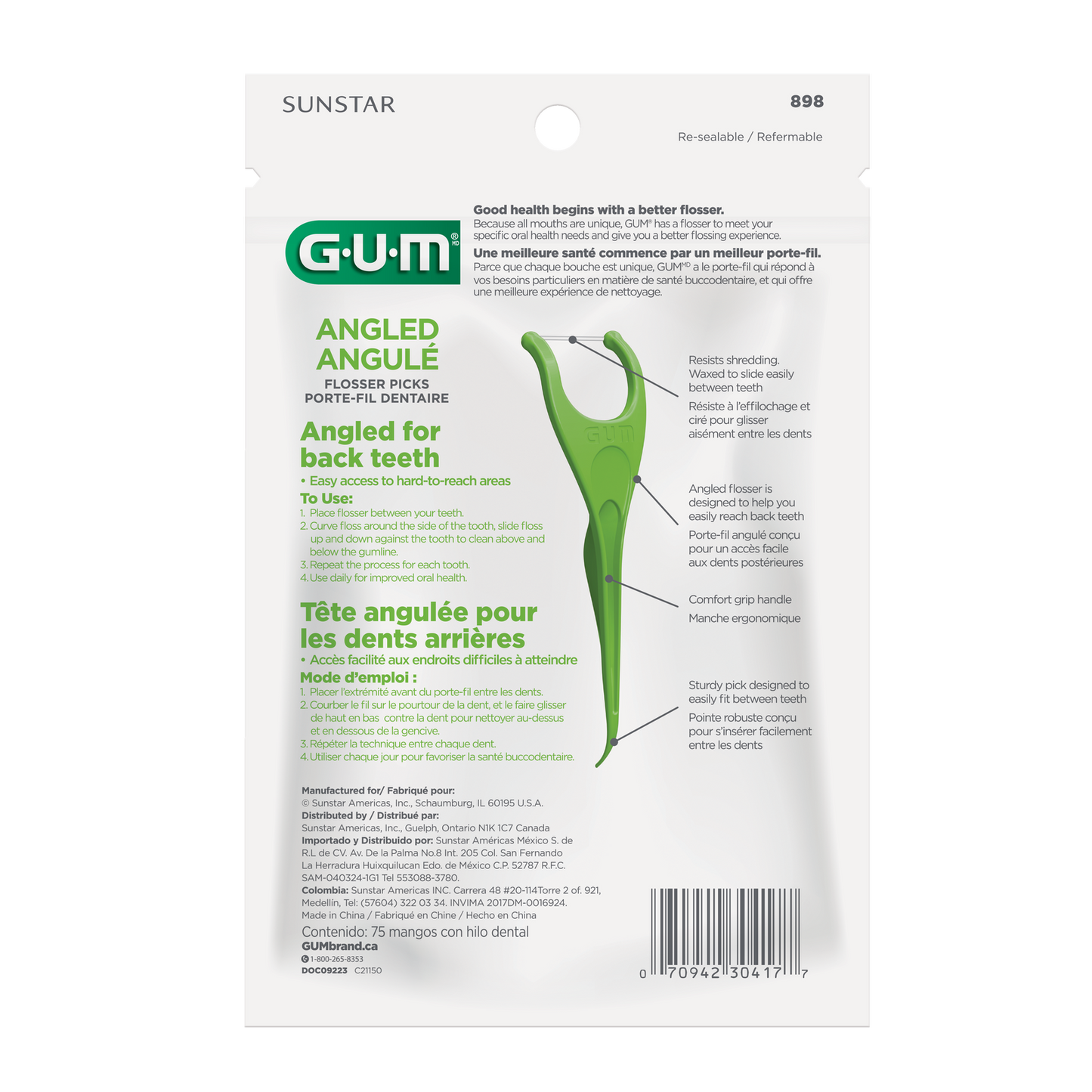 GUM Angled Flossers, Fresh Mint, 75 count