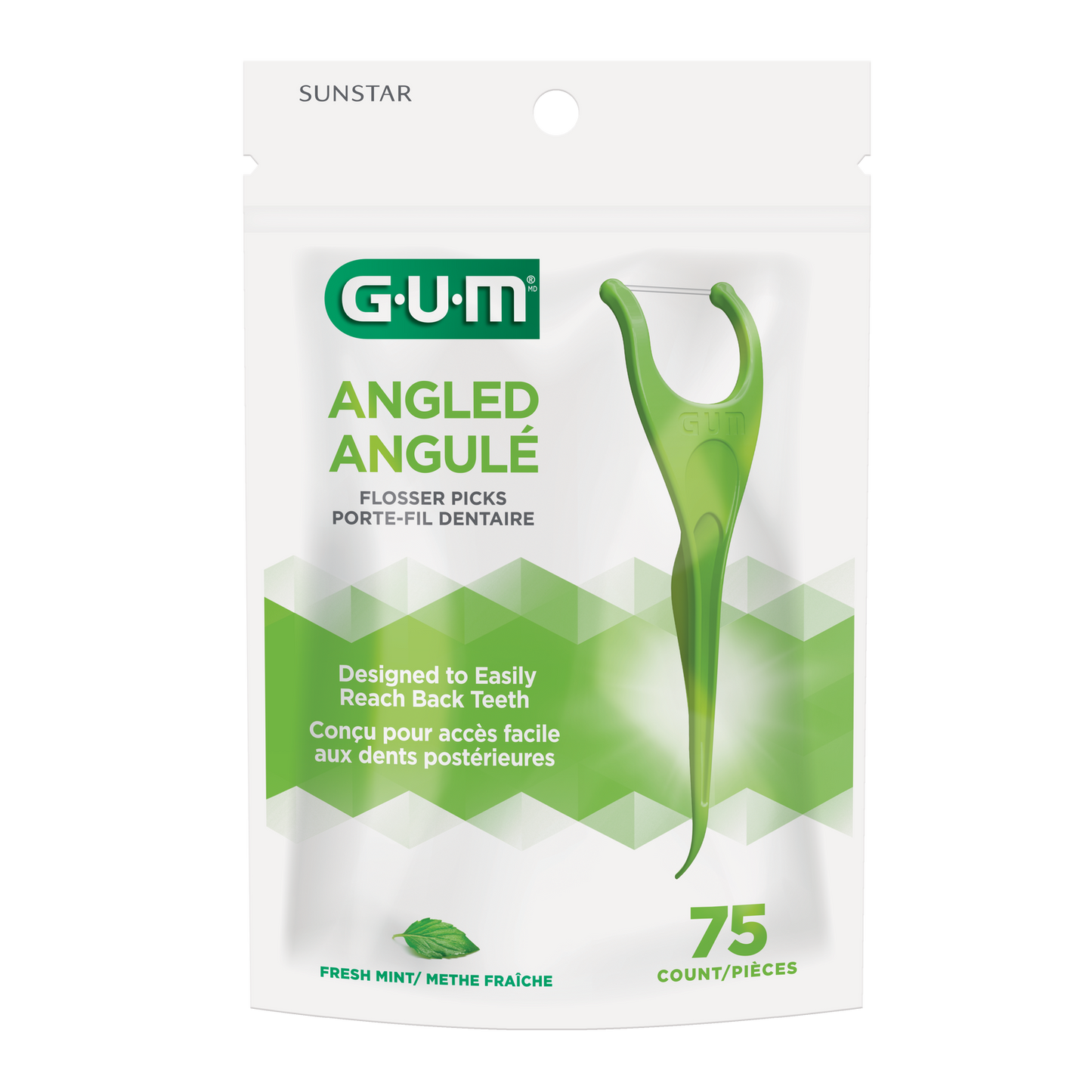 GUM Angled Flossers, Fresh Mint, 75 count