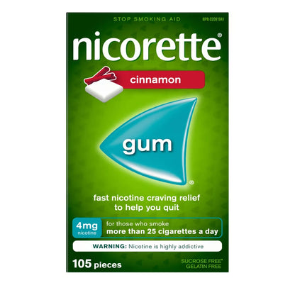 Nicorette Nicotine Gum, 4 mg, Cinnamon front package