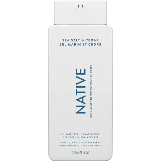 Native Natural Body Wash, Sea Salt & Cedar, Sulfate Free, Paraben Free front package