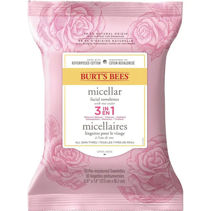 Burt's Bees Micellar Cleansing Towelettes with Rose Water front package