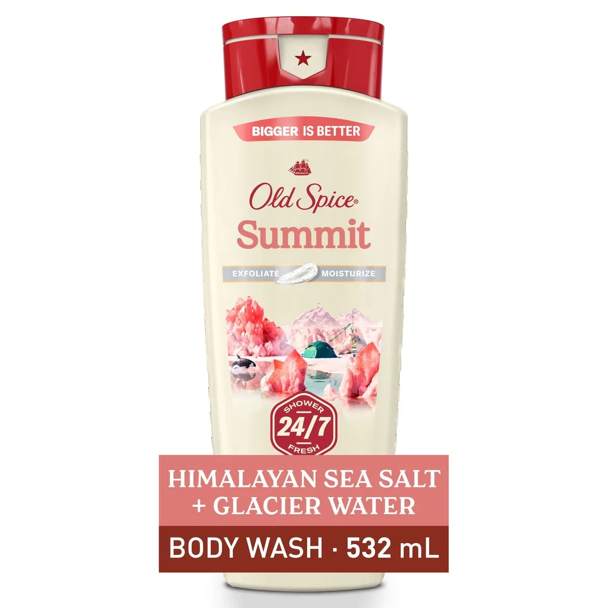 Old Spice Men's Body Wash for Men, Summit Scent, 24/7 Shower Fresh, Exfoliation + Moisturization product package