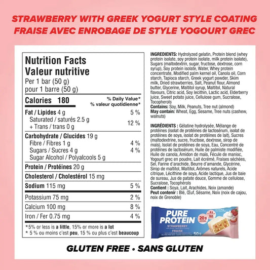Pure Protein Bars, Strawberry with Greek Yogurt Style Coating,Gluten Free Snack Bar product detail